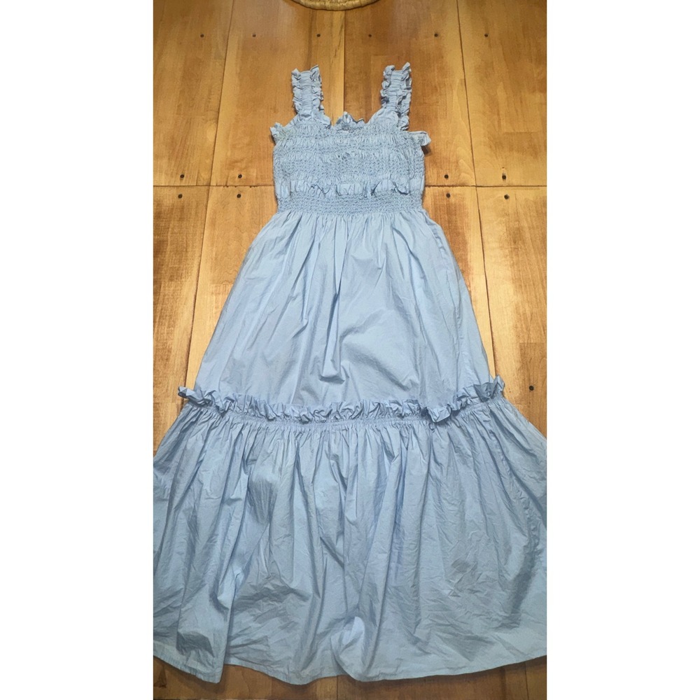 Sea New York Light Blue Smocked Phoebe Tiered Dress 100% Cotton Size S